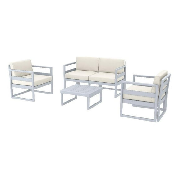 Compamia Mykonos 4 Person Lounge Set in Silver finish with Natural Cushions