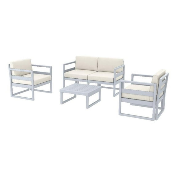 Compamia Mykonos 5 Person Lounge Set in Silver finish with Natural Cushions
