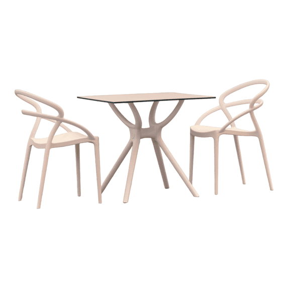 Luxury Commercial Living 3-Piece White Recyclable Square Outdoor Patio Dining Set 32.25"