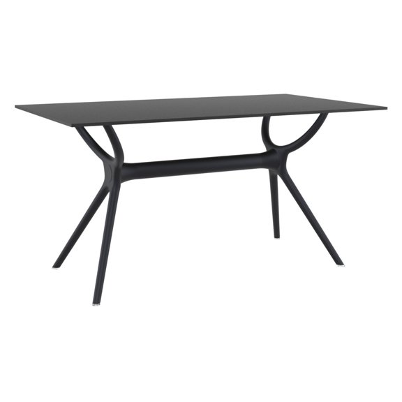 Luxury Commercial Living 55" Black Sleek Rectangular Outdoor Patio Dining Table