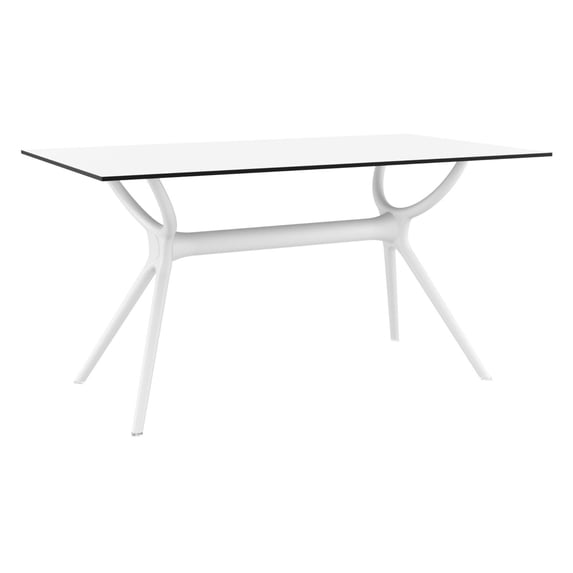 Luxury Commercial Living 55" White Sleek Rectangular Outdoor Patio Dining Table