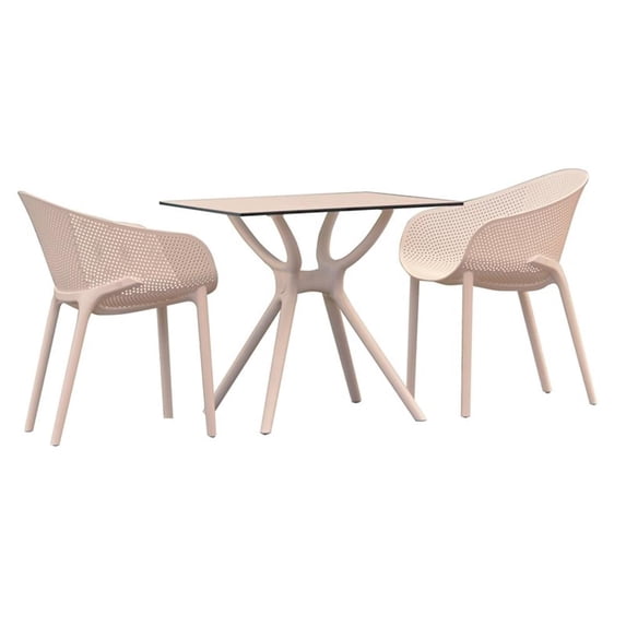 Compamia Sky 31 inch Square Table Dining Set with 2 Arm Chairs White