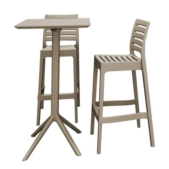 Compamia Sky Ares Square Bar Set with 2 Barstools Taupe