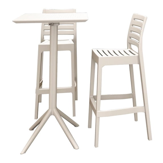Compamia Sky Ares Square Bar Set with 2 Barstools - White