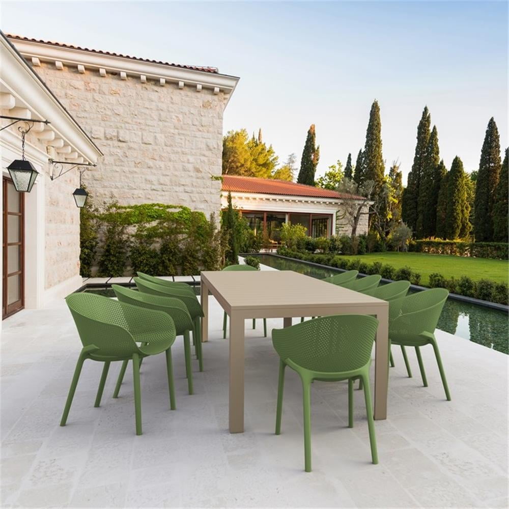 Taupe and Olive Green Extendable Polypropylene Resin Outdoor Dining Set
