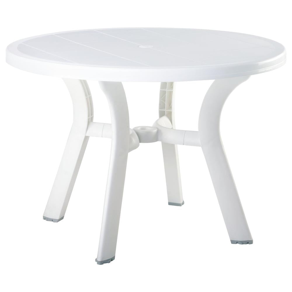 White Adjustable Resin Round Patio Dining Table, 42"