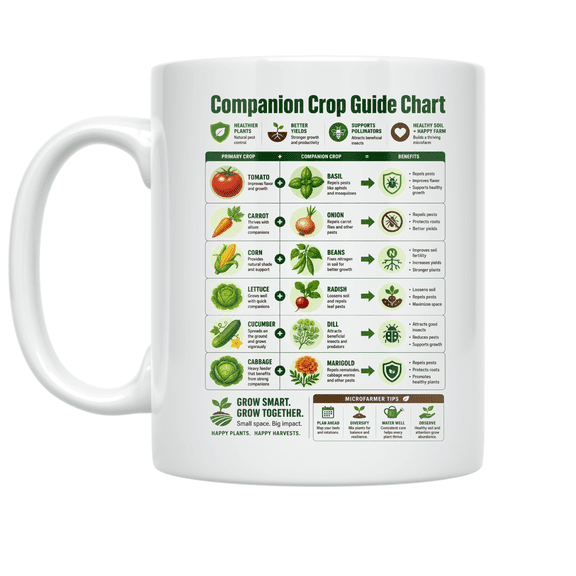 Companion Crop Guide Chart - Aspiring Microfarmers - 11 oz Ceramic Coffee Mug