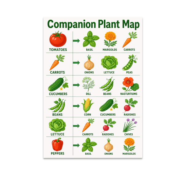Companion Plant Reference Chart - Gardening Enthusiast - 13x19 Poster Print