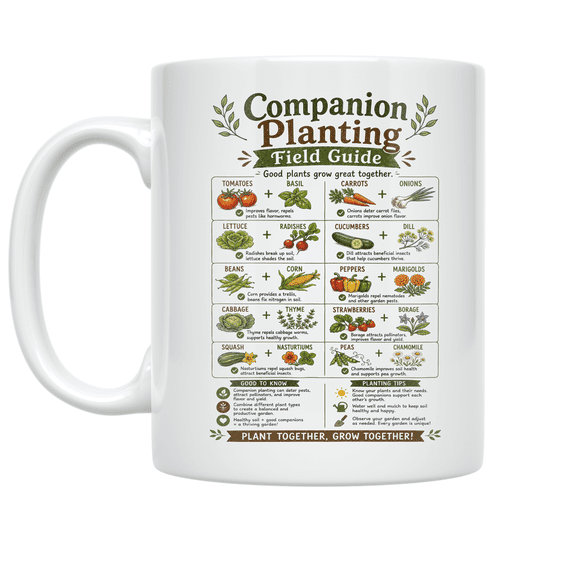 Companion Planting Field Guide - Plant Enthusiast - 11 oz Ceramic Coffee Mug