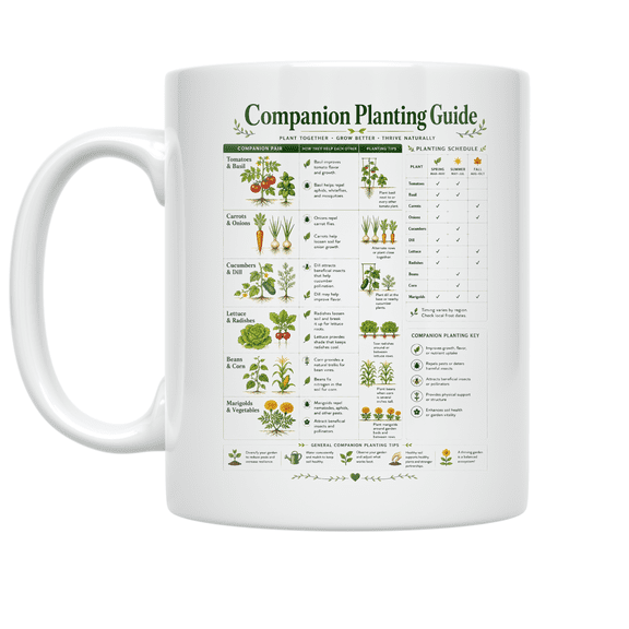 Companion Planting Guide Botanical Chart - Gardening Enthusiast - 11 oz Ceramic Coffee Mug