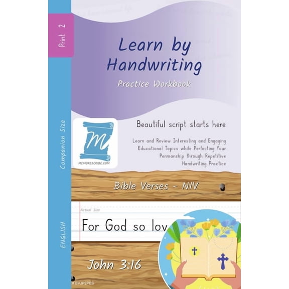 Companion Size Handwriting Practice Workbook - Bible Verses - John 3: 16 - NIV - Print, Level 2: Learn by Handwriting . Adults and Chil, Book BVJP2, (Paperback)