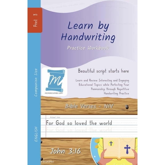 Companion Size Handwriting Practice Workbook - Bible Verses - John 3: 16 - NIV - Print, Level 3: Learn by Handwriting . Adults and Chil, Book BVJP3, (Paperback)