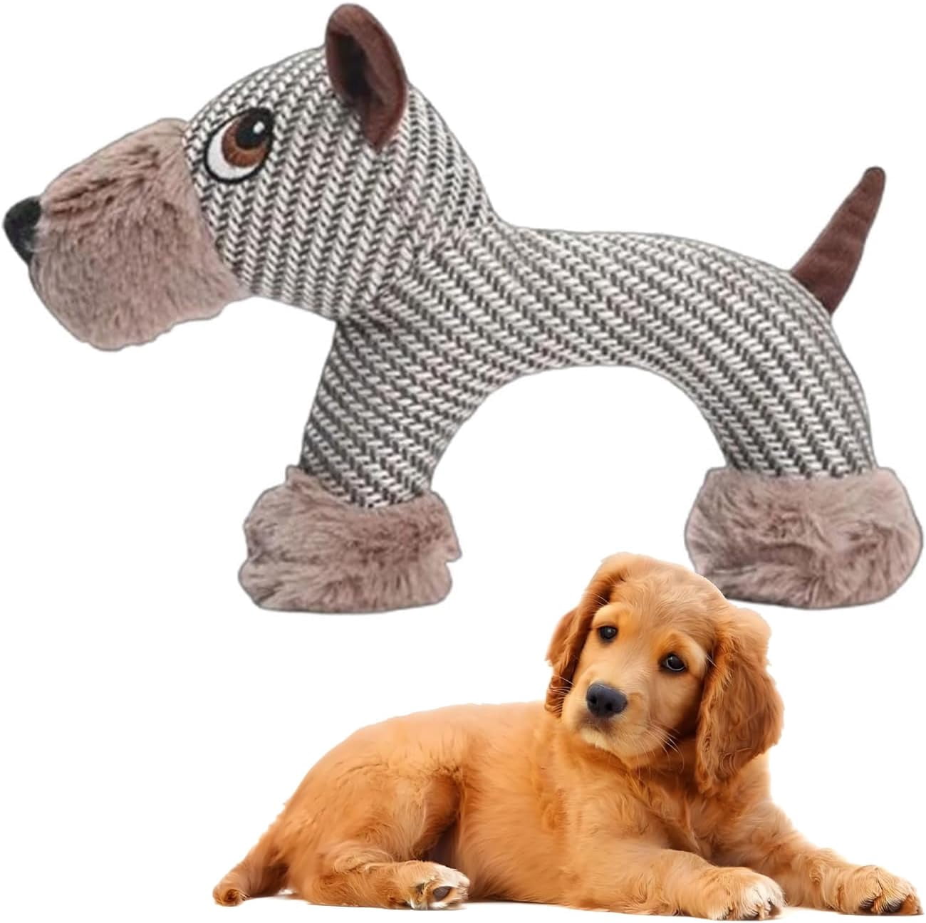 Companions Dog Toy - Squeaky Linen Chew Animal, Sturdy Indestructible Plush for Boredom & Anxiety Relief (Dog)-dh