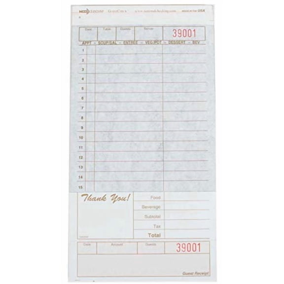 Company Carbon Backed Guest Check Board - 2 Part Tan, 15 Line, 4.20 x 8.25 inch - 2000 per case.