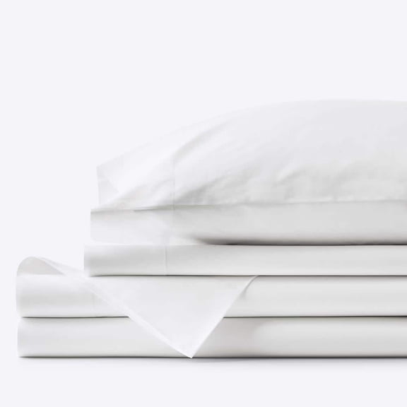 Company Essentials 3-Piece White Solid 200-Thread Count Organic Cotton Percale Twin Sheet Set