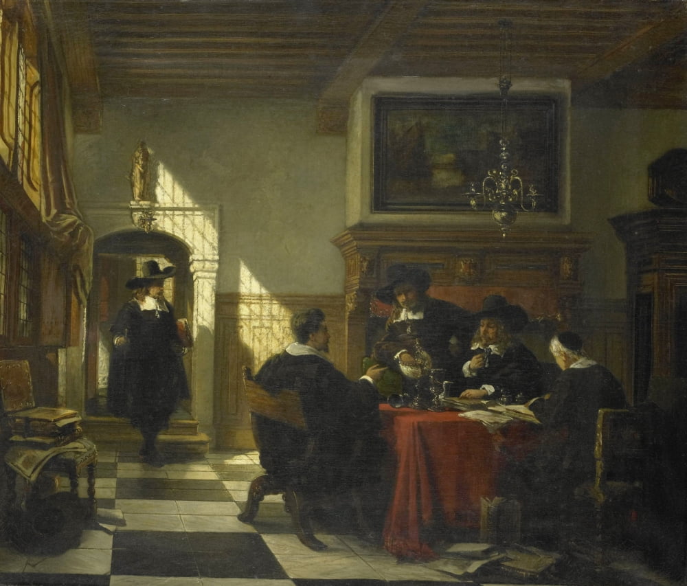 Company In 17Th Garb At A Table With A Nautilus Cup Canvas Art - (36 x 24)