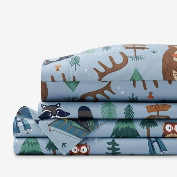 Company Kids Animal Campers Blue Multi Organic Cotton Percale Twin Sheet Set