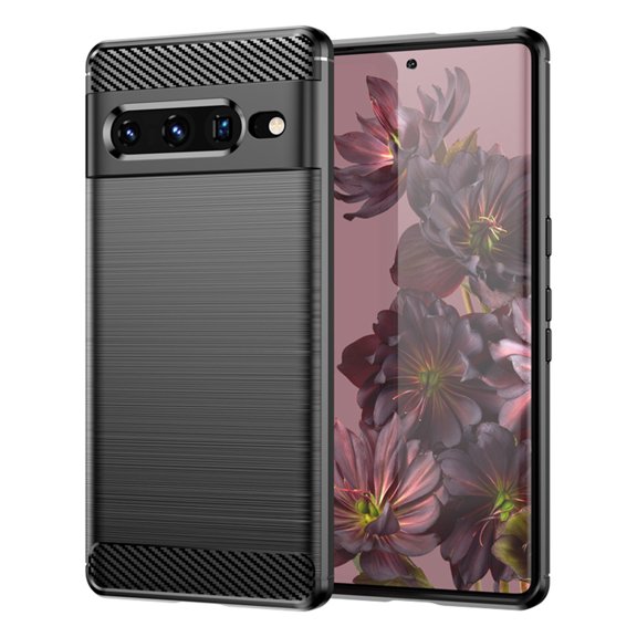Comparable with Google Pixel 7 Pro Case Carbon Fiber Slim Fit Shockproof Flexible Soft Case-Black