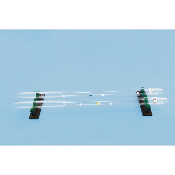 Free Fall Tubes. A set of 2 glass tubes under a vacuum that contain pieces of a feather, paper, and metal.  Size 40 x 750mm. Made by Narika Corporation.