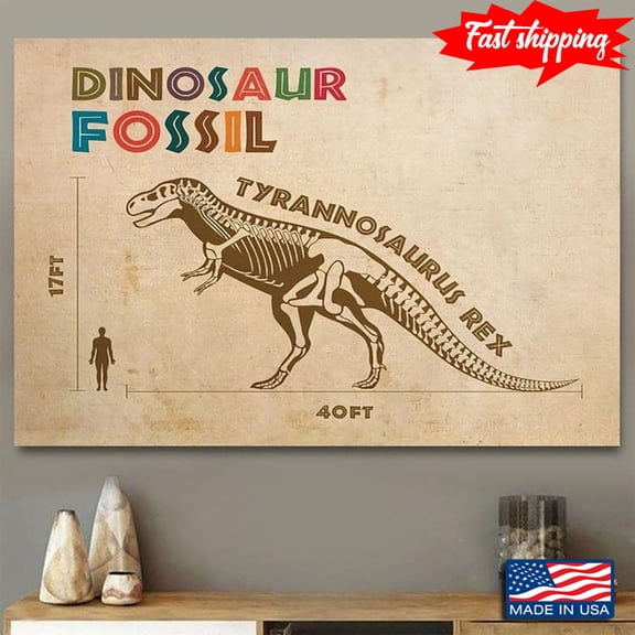 Comparison Size Between Tyrannosaurus Rex And Human Dinosaur Fossil 24 x 36 Inch Poster