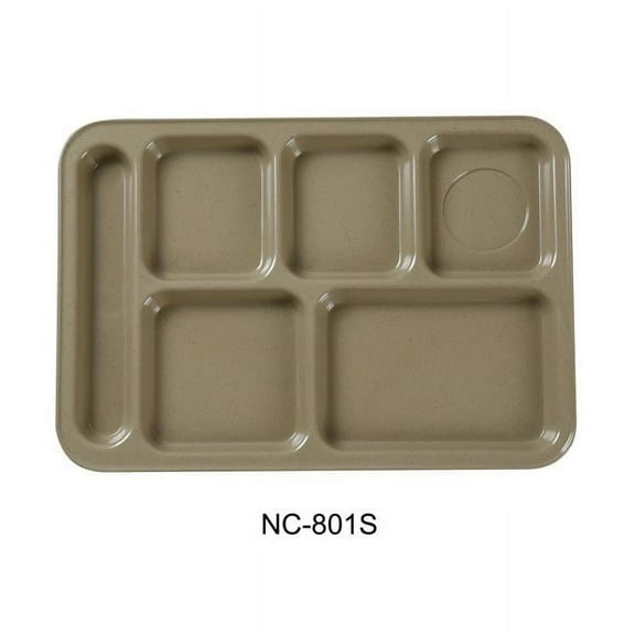 Compartment Collection 6-Compartment Plate - Left Hand - Melamine, Sand - 14 x 10 in. - Pack of 12