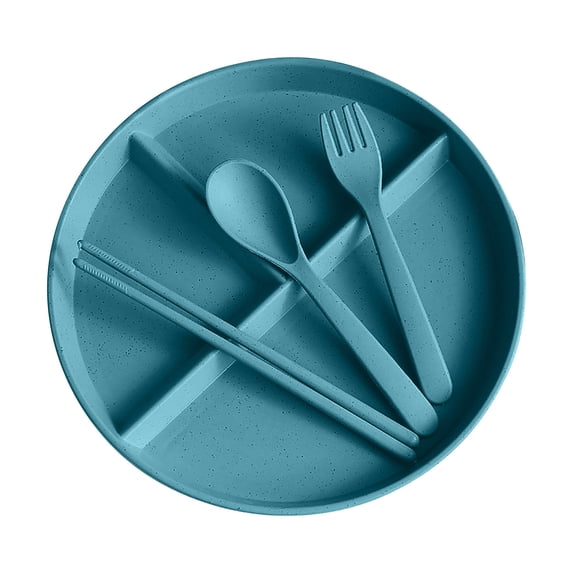 Compartment Divided Plate Set with Utensils, Youngster Meal Tray with Sections for Balanced Meals, Includes Spoon, Fork, and Chopsticks for Convenient Family Dining and Portion Control