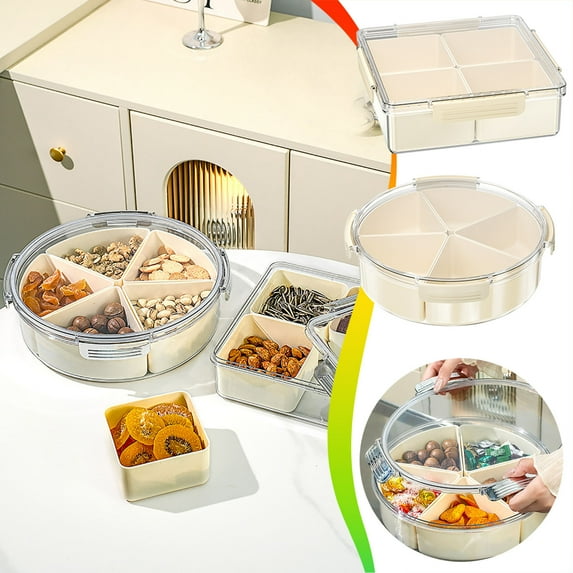 Compartment Fruit Tray With Lid Transparent Snack Storage Platter For Dried Fruit Candy And Cookies