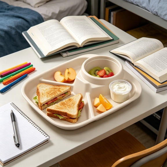 Compartment Meal Tray for Home and School, Reusable Divided Dinner Plate, Lightweight Portion Control Food Tray, Dishwasher Safe Student Tray with Sections