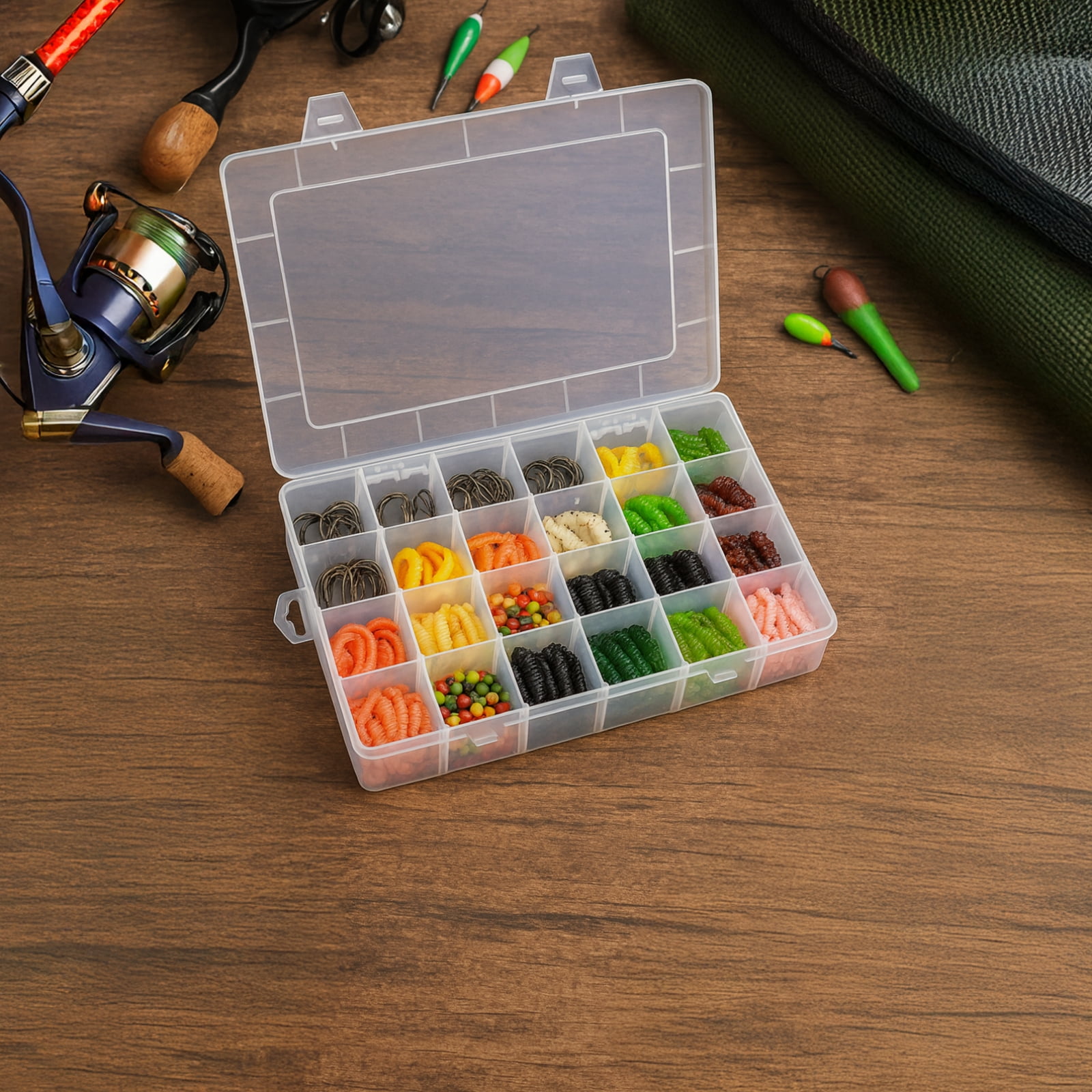Compartment Organizer Box, Plastic Tackle Box Organizer Clear, 24 Grids Plastic Organizer Box, Adjustable Dividers, Ideal for Crafts Hobbies
