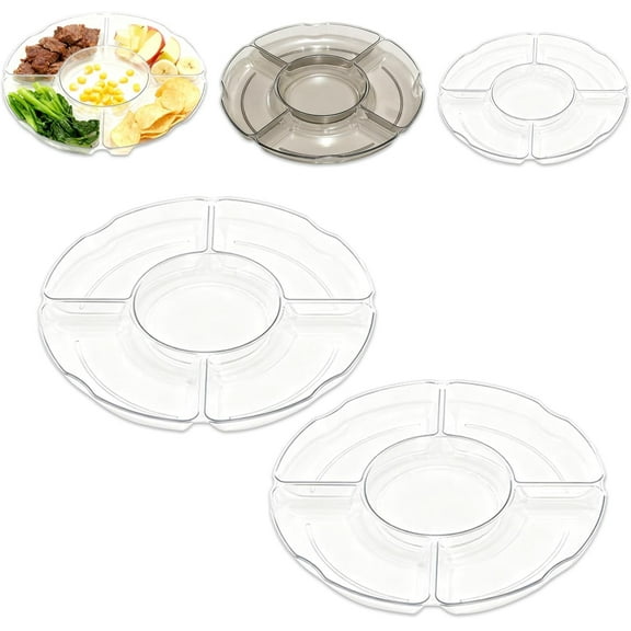 Compartment Plate with Dividers, Thanksgiving Divided Plates, Food Separator Tray for Adults, Plastic Sectioned Serving Platter for Party Snacks, Charcuterie Cheese Board for Dip Chip Fruit (2*white)