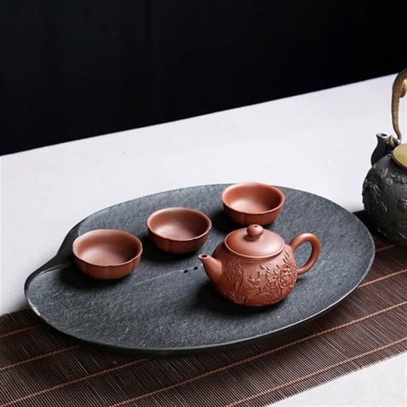 Compartment Plate Tea Tray Kettle Kitchen Gadget Stone Black Tea Tray Coffeeware Teaware Office Accessories