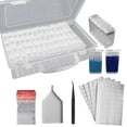 thumbnail image 1 of Compartment Storage Box for 5D Diamond Painting - 64 Removable Lidded Compartments | Plastic Organizer Case with Funnel, Tweezers, 200 Stickers | Beads, , Nail Art, Crafts | 8.78"x5"x2.2", 1 of 8