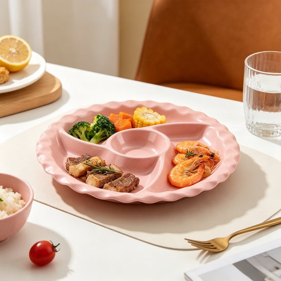 Compartment Tray 5-Section Student Meal Tray Plastic Plate for Home School,Pink