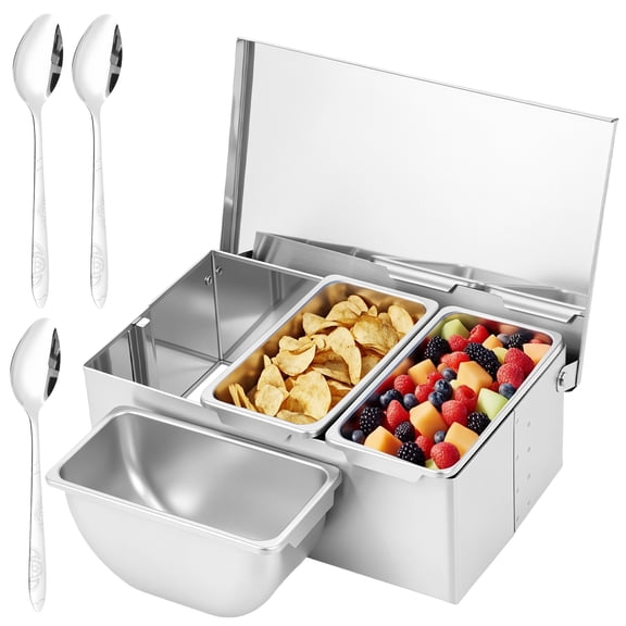 Compartmental Stainless Steel Chilled Condiment Tray Garnish Tray with 3/4/5 Removable Compartment Chilled Condiment Dispenser with Lid Fruit Serving Container