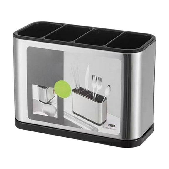 Compartmentalized Stainless Steel Cutlery Bucket - Chopstick Dispenser & Knife fork Storage with Filterable Kitchen Shelf