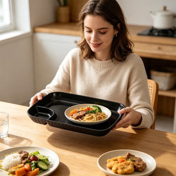 Compartmented Divided Plate Set for Kids - Bento Style Light Meal Tray with 5 Sections - Portion Control Snack Platter for Home School Lunches - Microwave Dishwasher Safe Plastic Plates