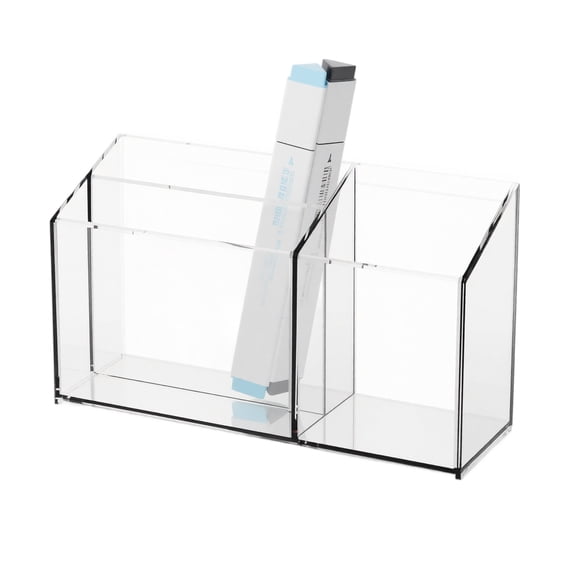 Compartments Clear Acrylic Whiteboard Marker Holder, Adhesive No Drill Wall Mount Dry Erase Marker Eraser Storage Caddy, Wall Hanging Pen Organizer for Classroom Teacher Office Supplies,B