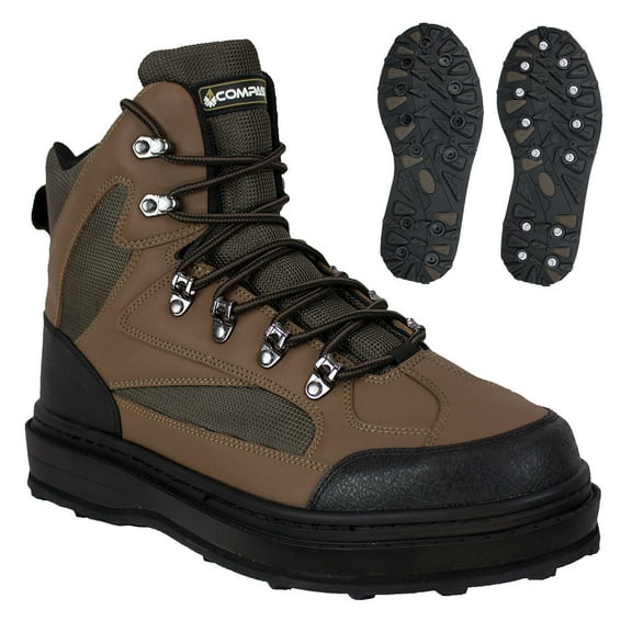 Compass 360 Ledges Cleat Sole Wading Shoes w/Studs - Men's, Coffee, 12