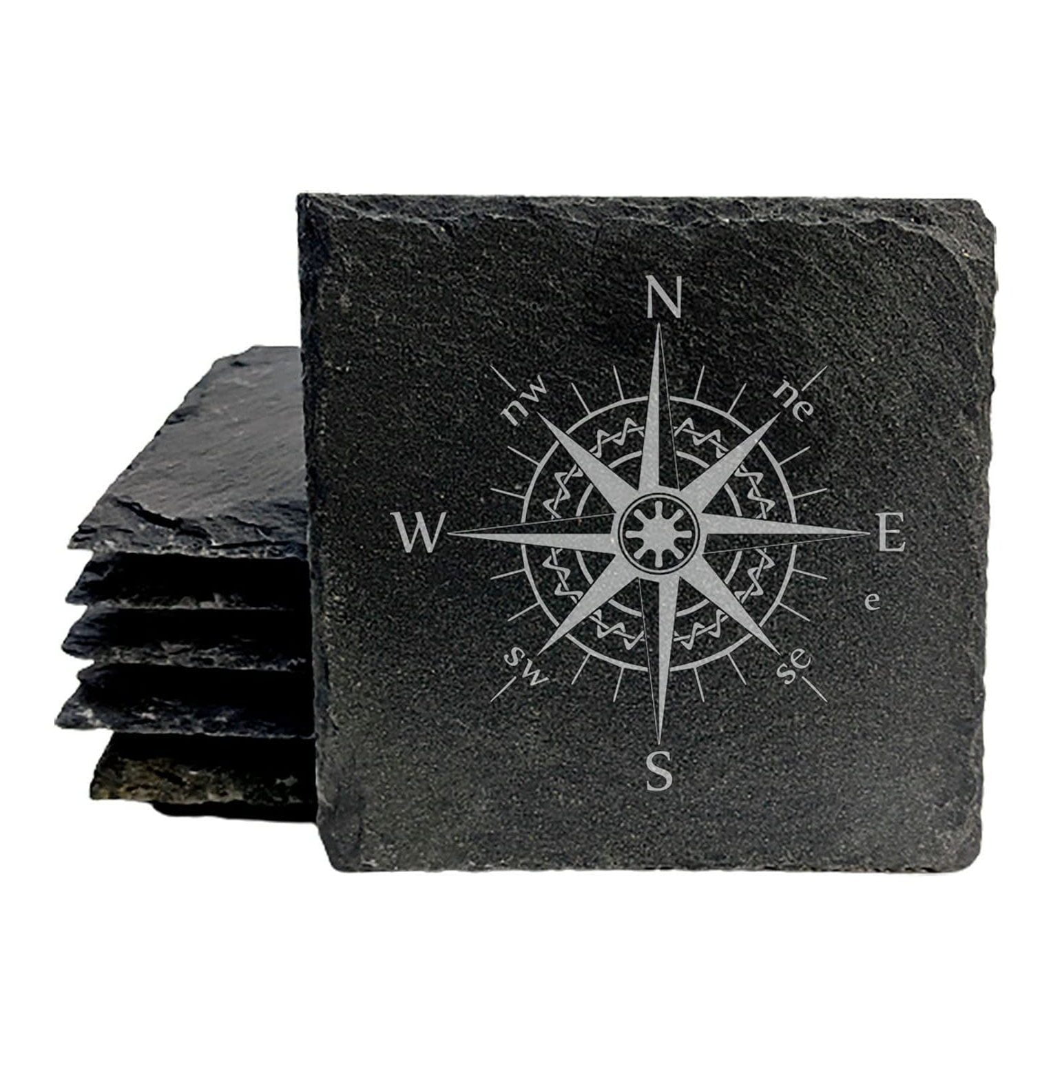 Compass (6 images) Coasters Square Slate set of 6