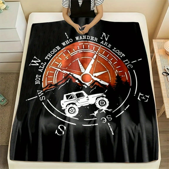[Compass Adventure Flannel Throw] Soft and Durable Flannel Throw Blanket - Compass Adventure Off-Road Design