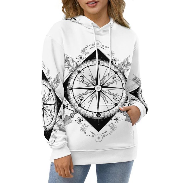 Compass And Crossed Arrows Oversized Hoodie Women Drawstring