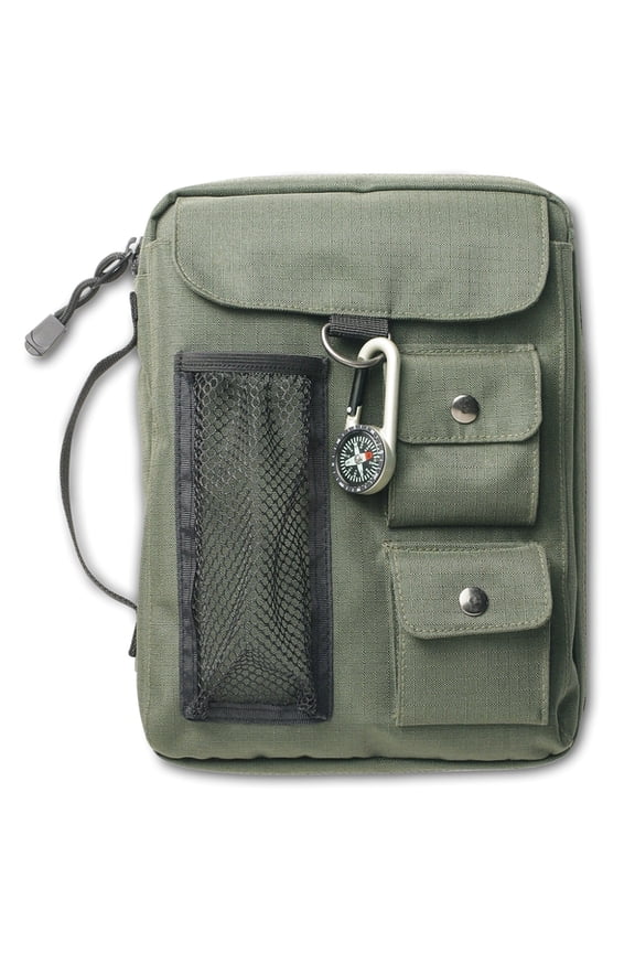 Compass Bible Cover, Zippered, with Handle, Nylon, Green, Medium, (Hardcover)