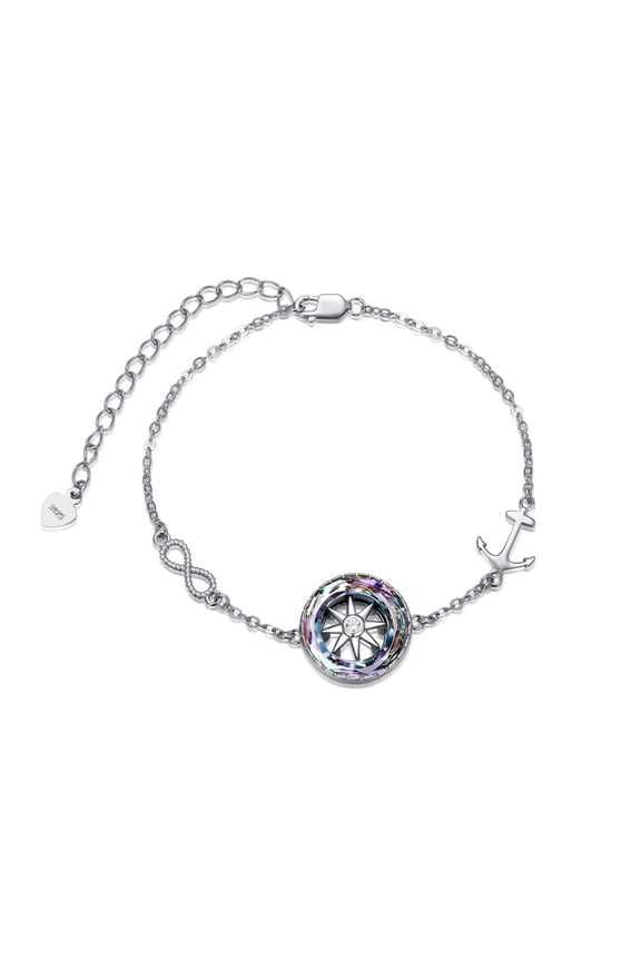 Compass Bracelet Sterling Silver Compass Jewelry Charm Bracelet with Purple Color Change Circle Crystal, College Graduation Gifts for Best Friends Women Sisters