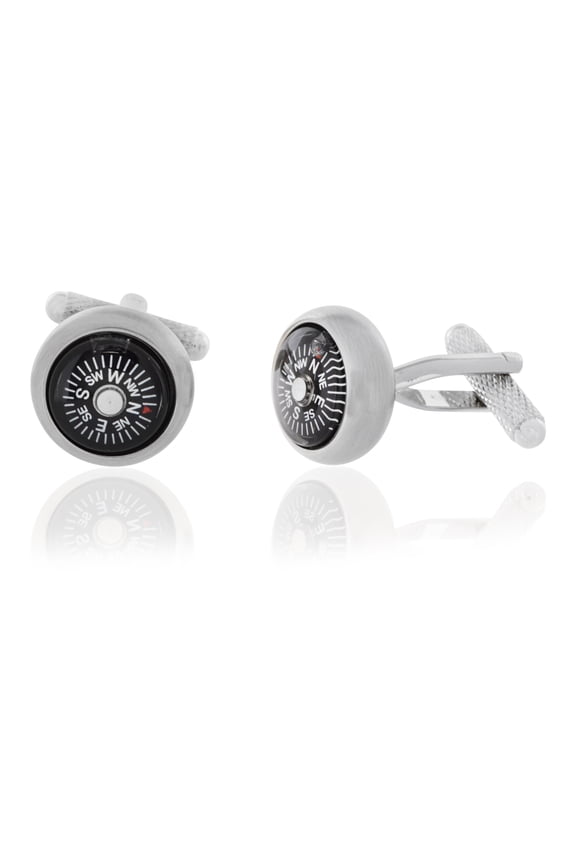 Compass Brushed Rhodium Cufflinks