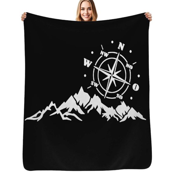 Compass Camping Hiking Mountains Flannel Blanket Warm Soft Bedding Throws Winter Camping Chair Sofa Bed
