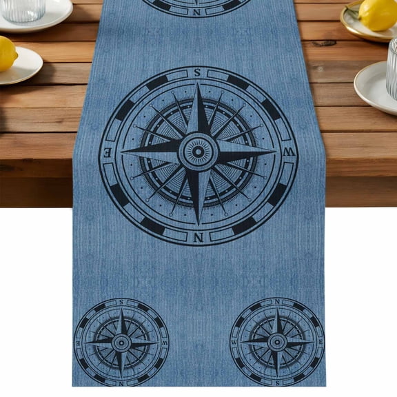 Compass Circle Table Runner, Dot Abstract Geometric Cotton Linen Table Cloth, Tablerunner for Kitchen Dining Party Wedding Home Decor 13x36 Inch