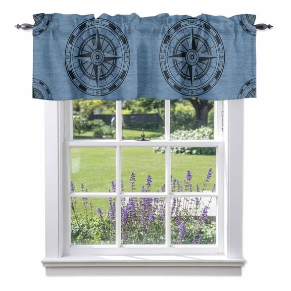 Compass Circle Valance Curtain Dot Abstract Geometric Window Valances Rod Pocket Short Curtains Window Treatments for Kitchen Bedroom Bathroom Laundry 42" x 12"