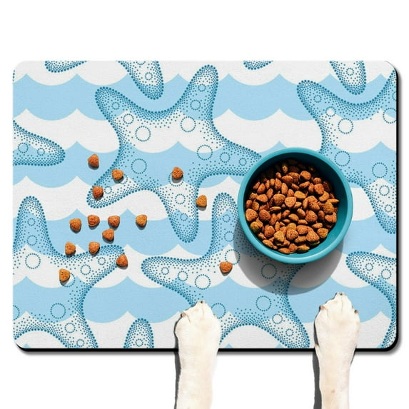 Compass Coral Fishing Travel Dog Food Mat – Nautical Marine Pet Feeding Mat 24x32, Non-Slip, Absorbent, Quick Dry, Waterproof, Easy Clean