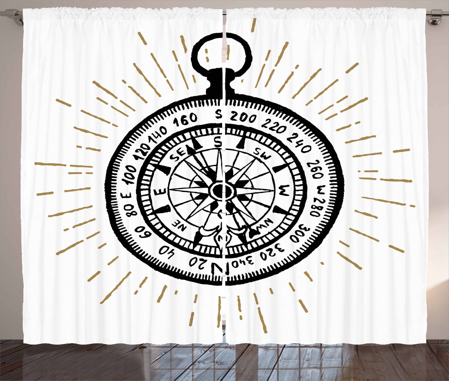 Ambesonne Compass Curtains 2 Panel Set, Vintage Sea Navigation, 108