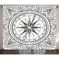 thumbnail image 1 of Ambesonne Compass Curtains 2 Panel Set, Windrose Line Art Style, 108" x 90", Black White, 1 of 3